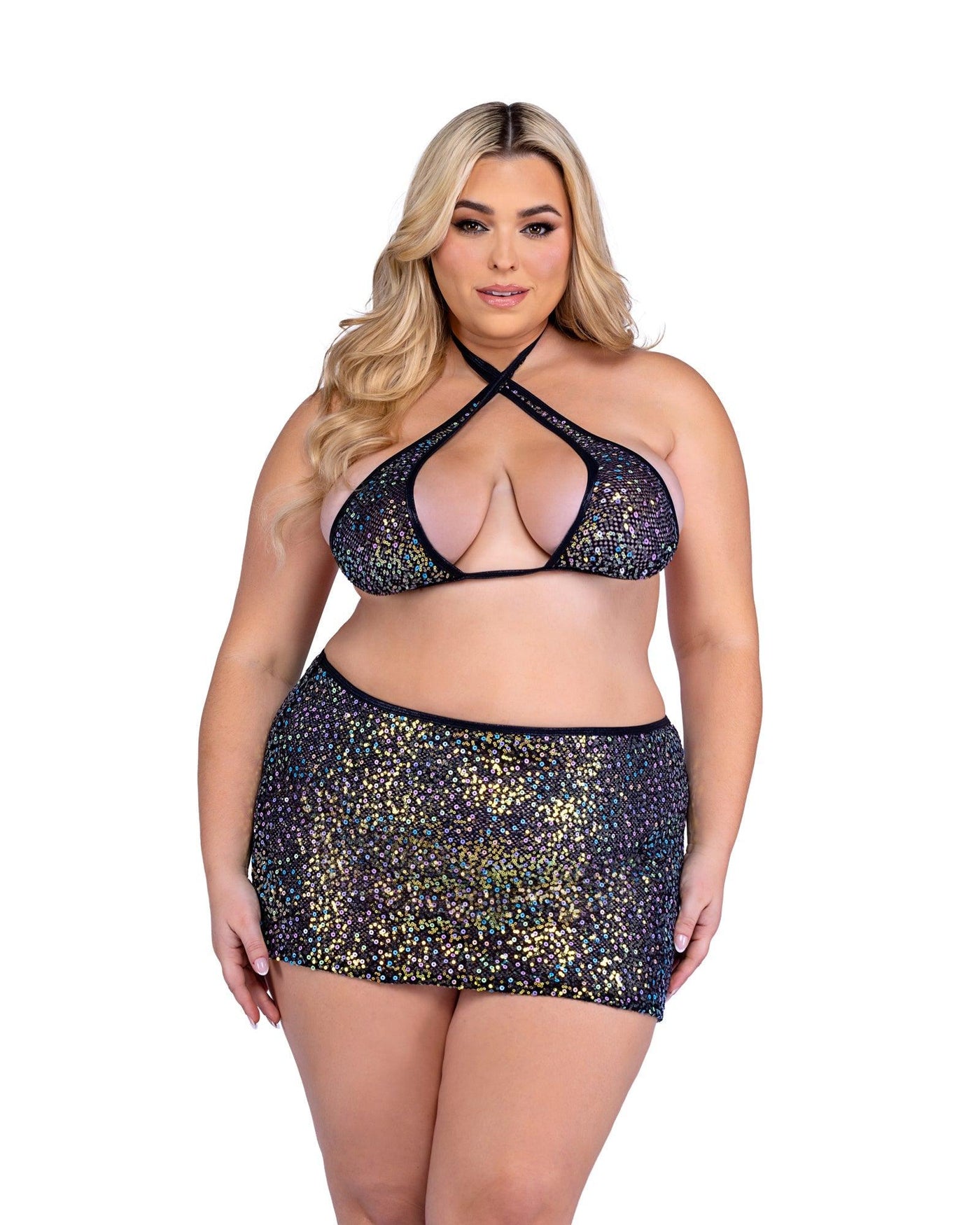 6433 - Sequin Fishnet Criss-Cross Top - AMIClubwear