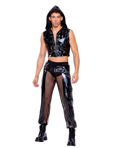 6511 - Pride Vinyl & Fishnet Light-Up Joggers - AMIClubwear