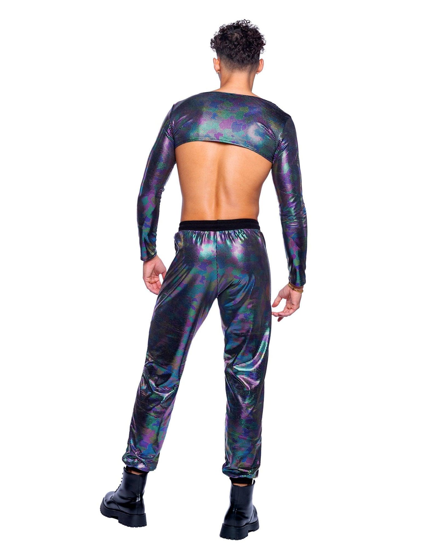 6531 - Rainbow Shimmer Camouflage Long Sleeved Crop Top - AMIClubwear