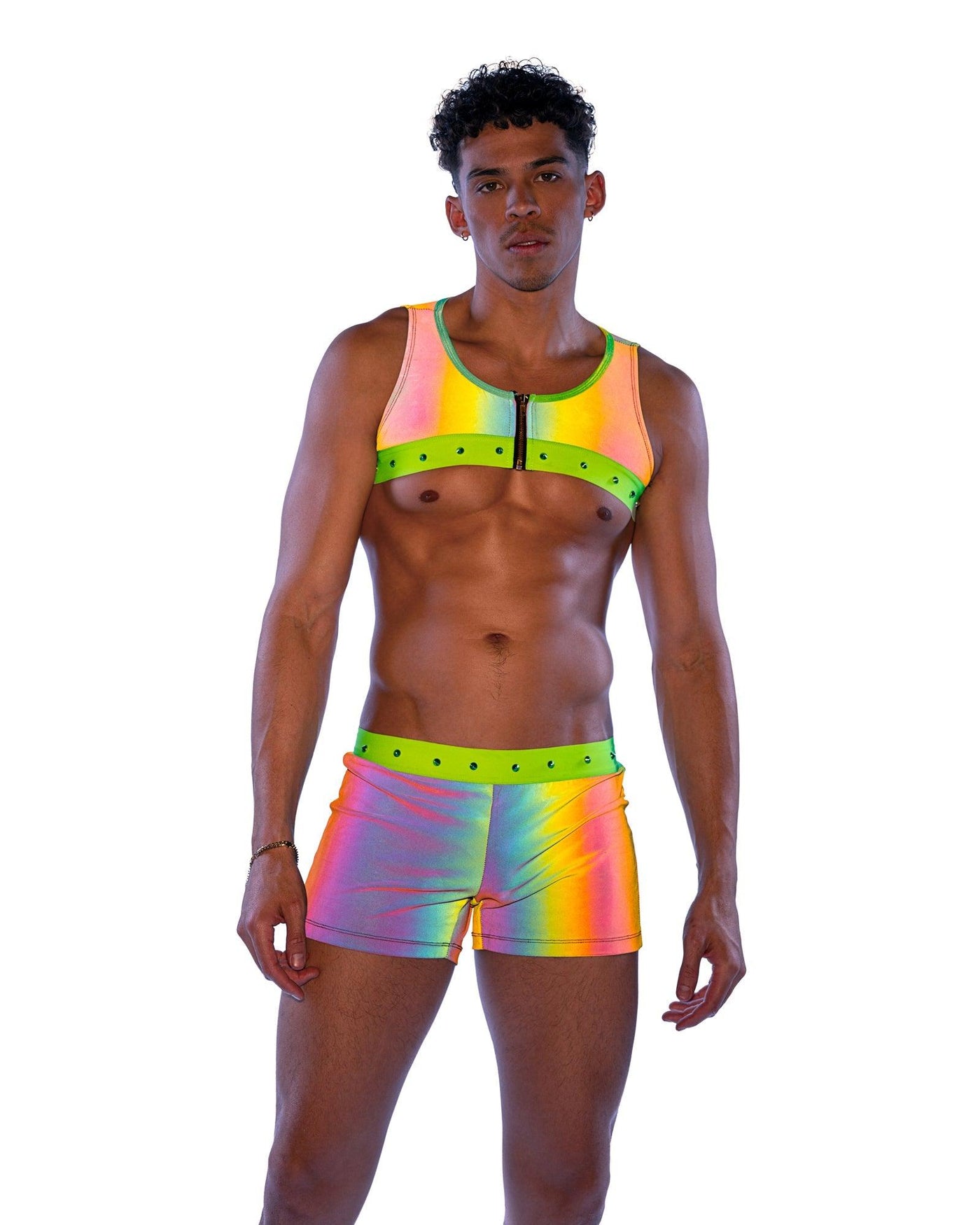 6536 - Reflective Shorts with Stud Details - AMIClubwear