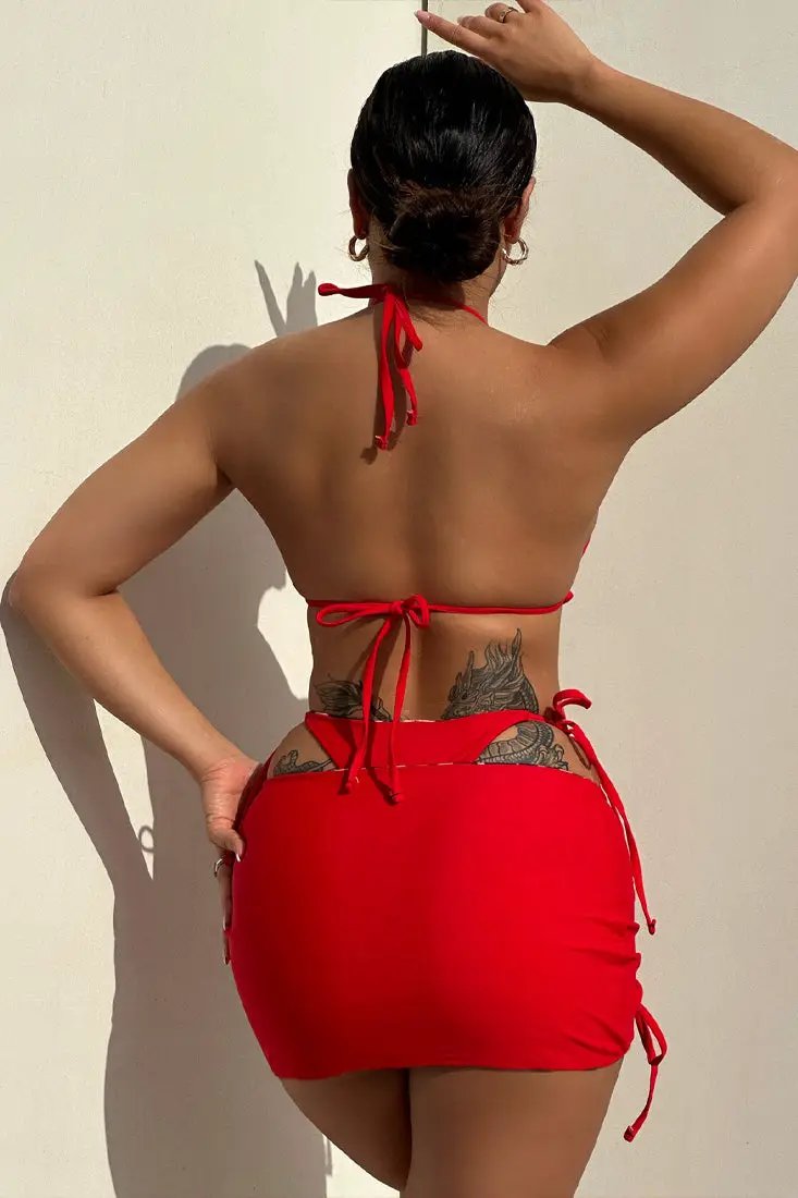 Leopard Print Red Reversible Ultra Sexy Bikini Cover-Up 3Pc Swimsuit Set