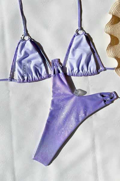 Purple Holographic Shiny Strappy Trangle Ultra Cheeky Sexy 2Pc Swimsuit Set