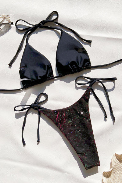 Purple Reflective Sexy Triangle Cheeky Micro Bikini 2Pc Swimsuit Set