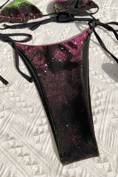 Purple Reflective Sexy Triangle Cheeky Micro Bikini 2Pc Swimsuit Set