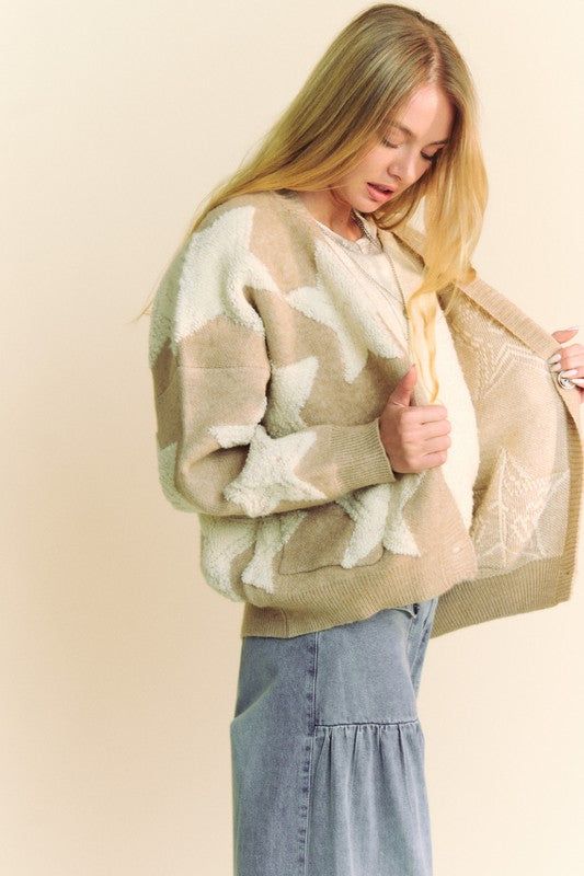 Davi & Dani Fuzzy Star Button Down Cardigan