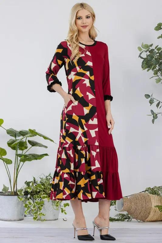 Celeste Full Size Color Block Midi Dress Plus Size