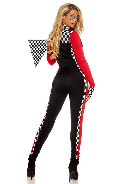 Red Black Checker Zipper Full Length Stretchy Sexy Race Car Racer Costume