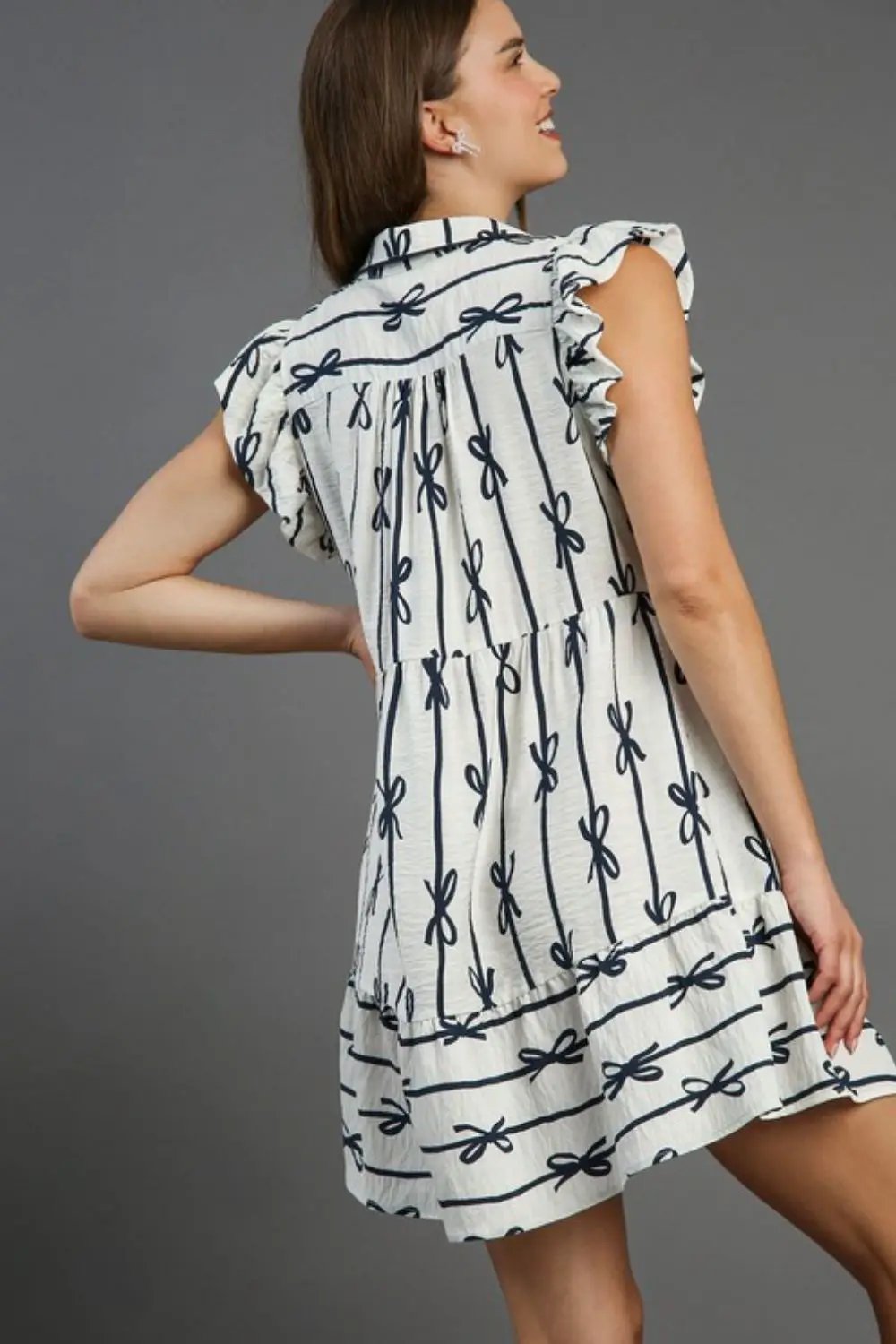 Umgee Full Size Ribbon Collared Mini A-Line Dress Plus Size