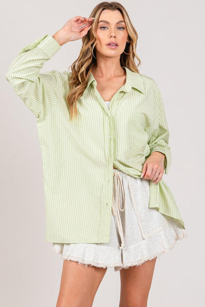 SAGE + FIG Striped Button Up Long Sleeve Shirt - AMIClubwear