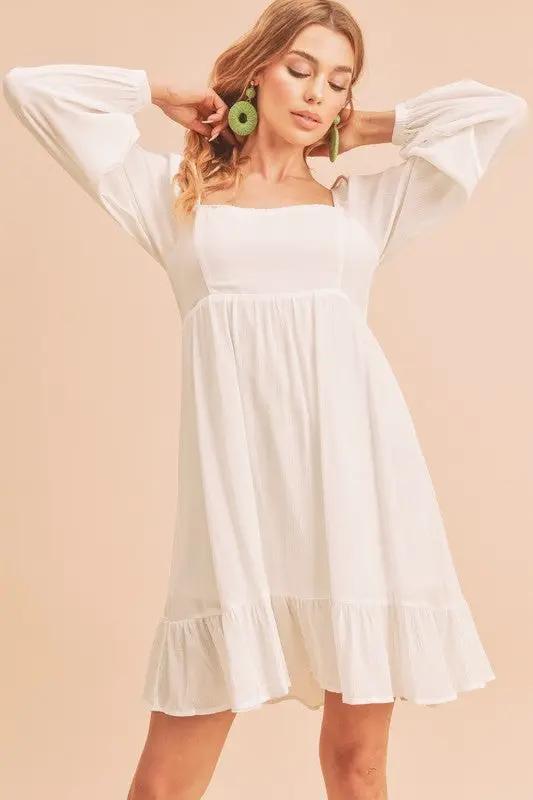 Aemi + Co Ruffled Hem Square Neck Balloon Sleeve Mini Dress