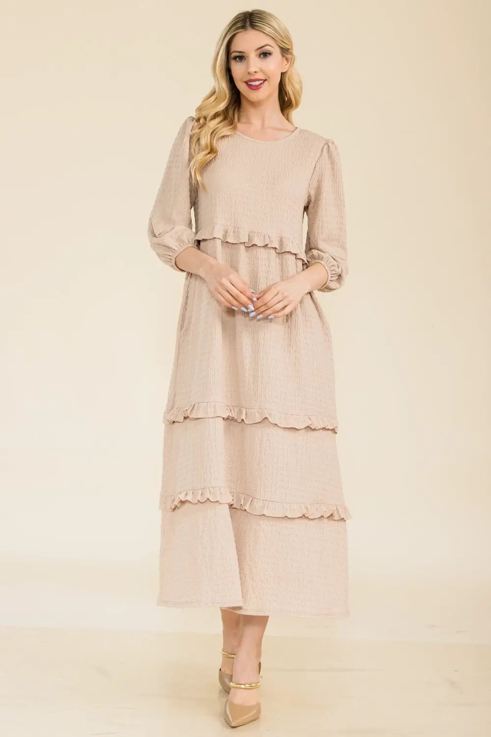 Celeste Full Size Tiered-Ruffle Midi Dress