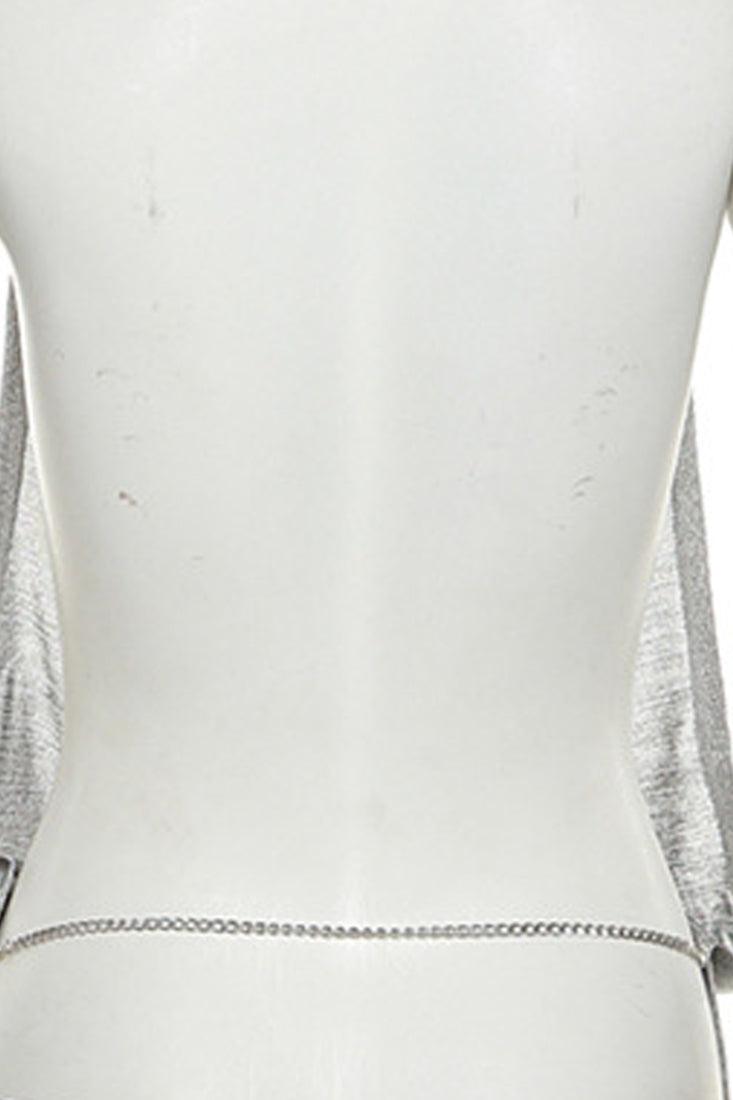 Silver Metallic Halter Hooded Backless Chain Party Club Top - AMIClubwear