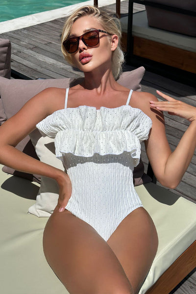 White Textured Ruffle Sexy 1Pc Swimsuit Monokini