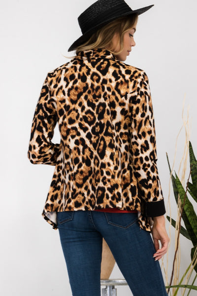 Celeste Full Size Leopard Open Front Long Sleeve Blazer