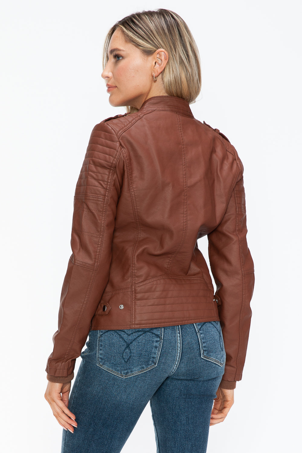 Snobbish PU Leather Biker Jacket with Side Zip Pockets