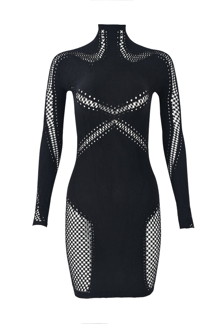 Black Cut-Out Long Sleeves Stretchy Sexy Party Dress