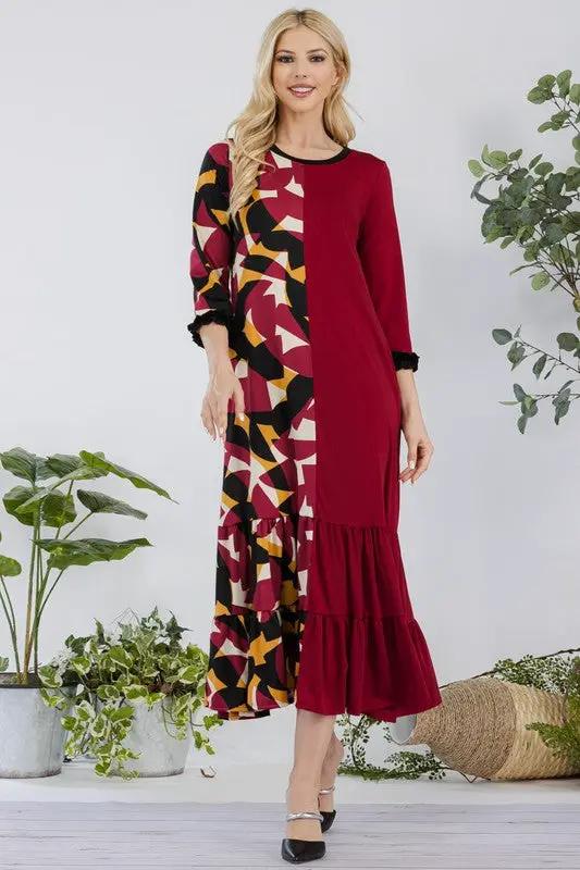 Celeste Full Size Color Block Midi Dress Plus Size