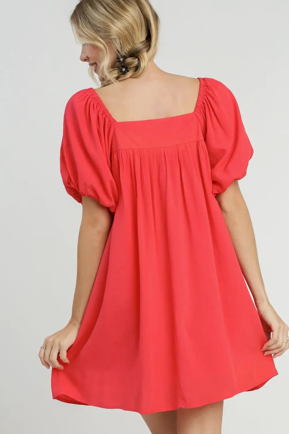 Umgee Full Size Squared Neck Puff Sleeve Mini Dress Plus Size