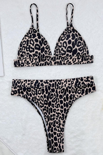 Leopard Print Push Up High Waist Cheeky Bottom 2Pc Sexy Swimsuit - AMIClubwear