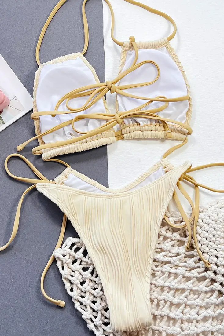 Off White Textured String Sexy 1Pc Cheeky Swimsuit Monokini AMIClubwear off-white-textured-string-sexy-1pc-cheeky-swimsuit-monokini-amiclubwear