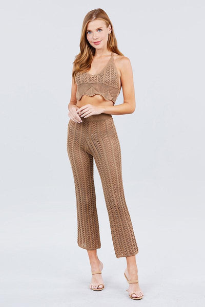 Flare Long Fishnet Sweater Pants - AMIClubwear