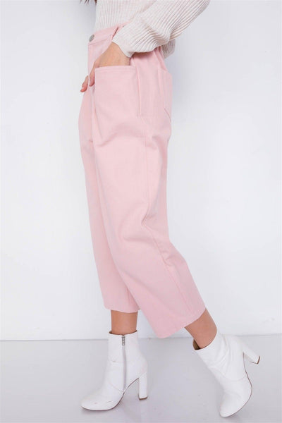 Pastel Chic Solid Ankle Wide Leg Adjustable Snap Waist Pants - AMIClubwear