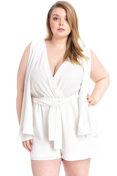 Shimmer Fabric Draped Open Sleeve Romper - AMIClubwear