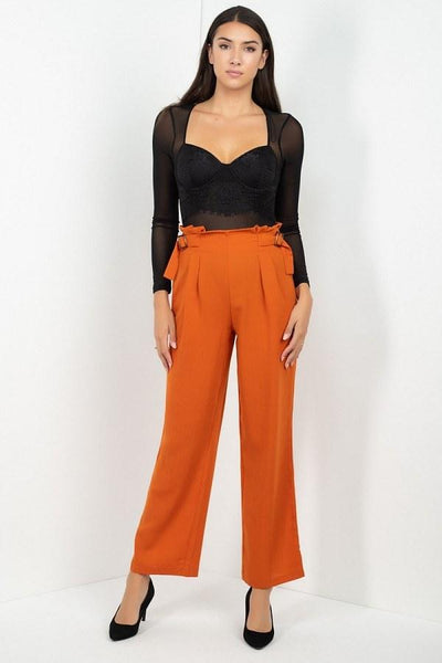 High Waist Paperbag Wide Pants - AMIClubwear