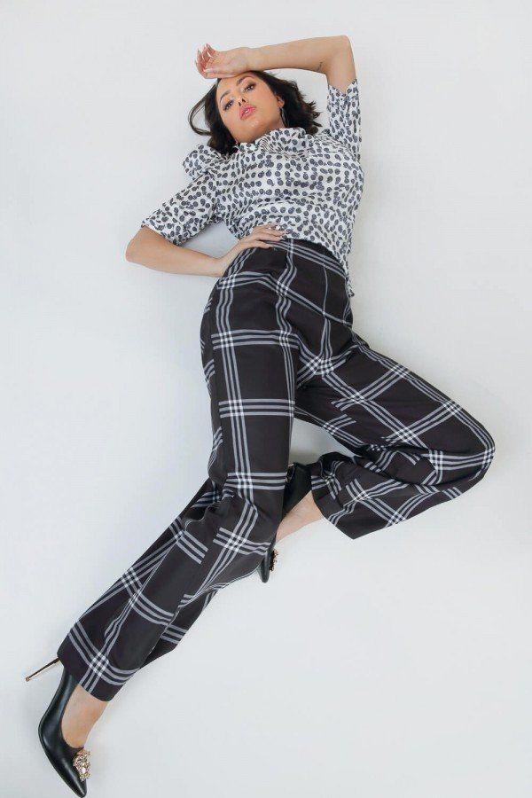 High Waist Plaid Print Wide Leg Pants - AMIClubwear