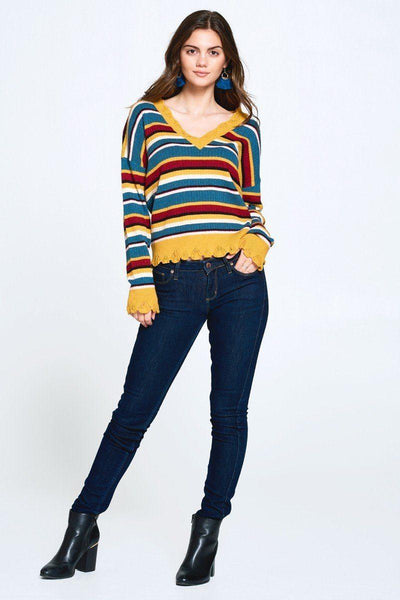 Multi-colored Variegated Striped Knit Sweater - AMIClubwear