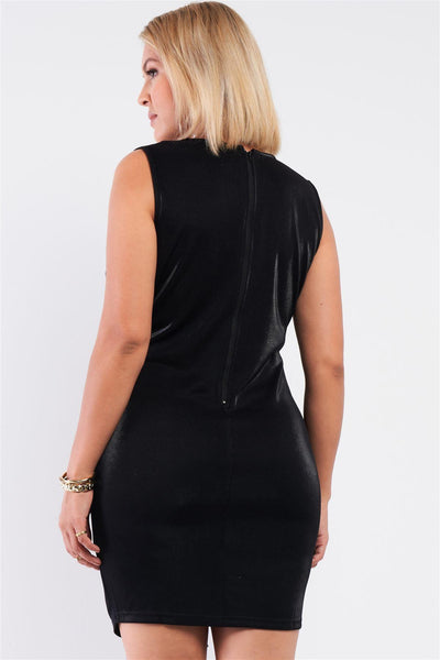 Sleeveless V-neck Asymmetrical Wrap Rhinestones Detail Fitted Mini Blazer Dress - AMIClubwear