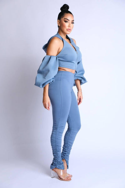 Puff Sleeve Hoodie Set - AMIClubwear