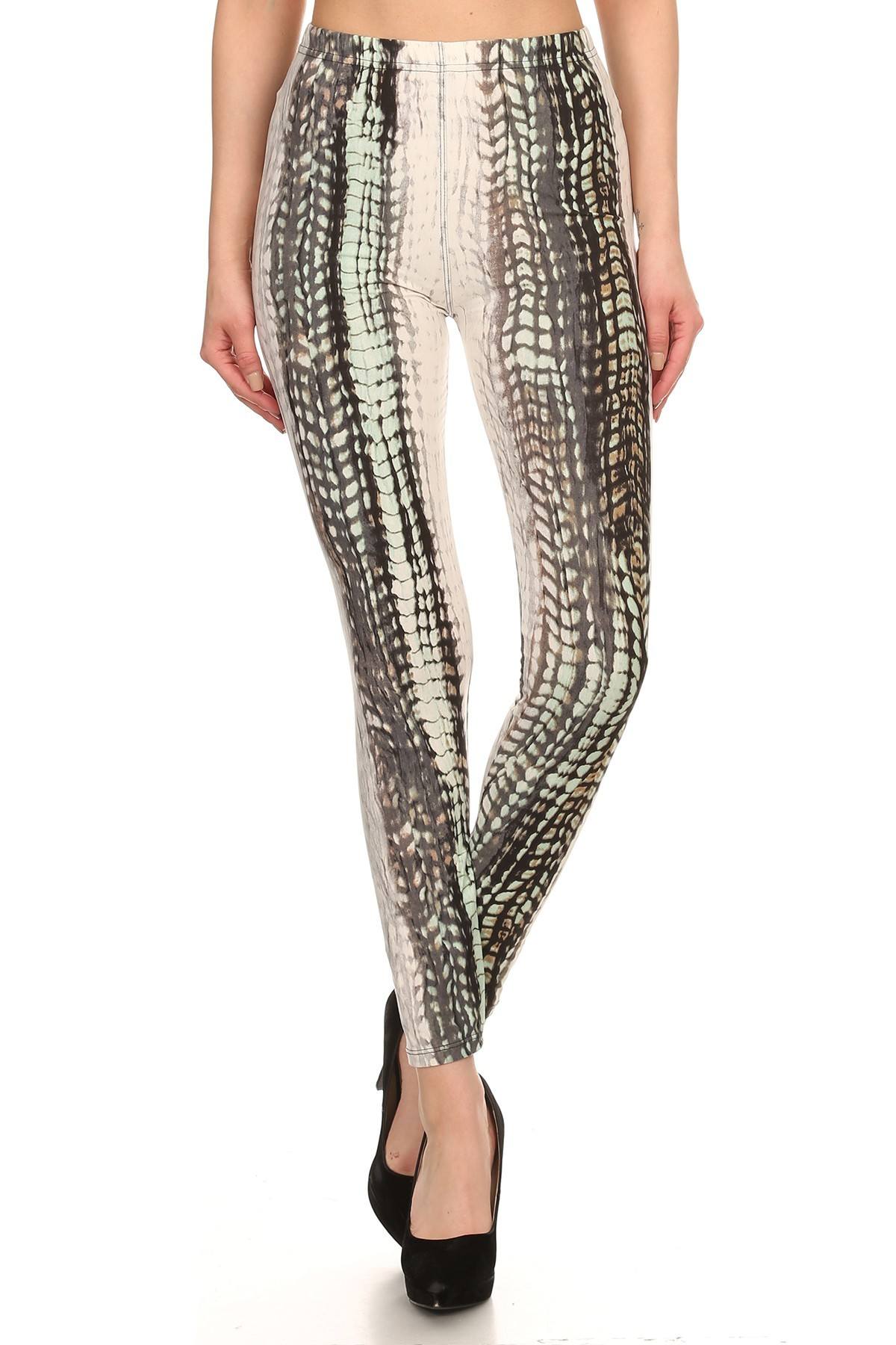 Snake Scales Printed, High Waisted Leggings In Fitted Style With Elastic Waistband