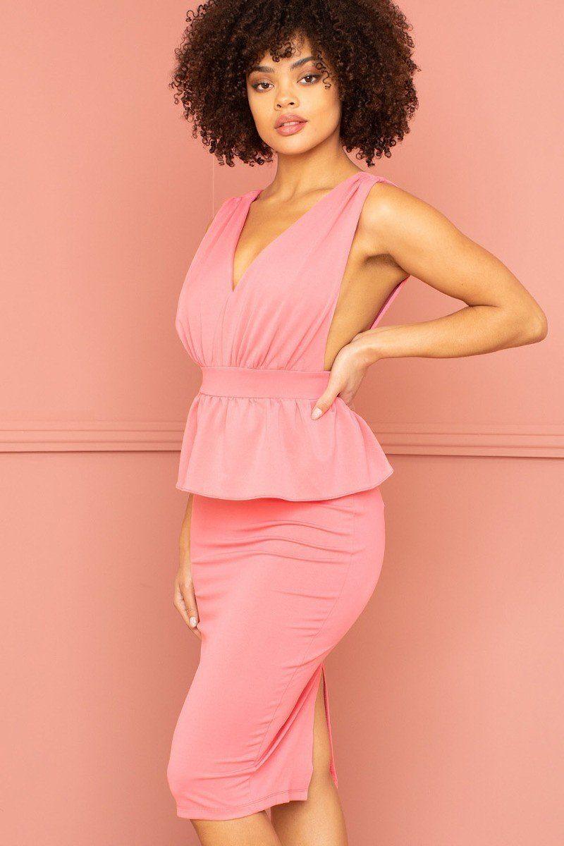 Shimmer Peplum Midi Dress - AMIClubwear