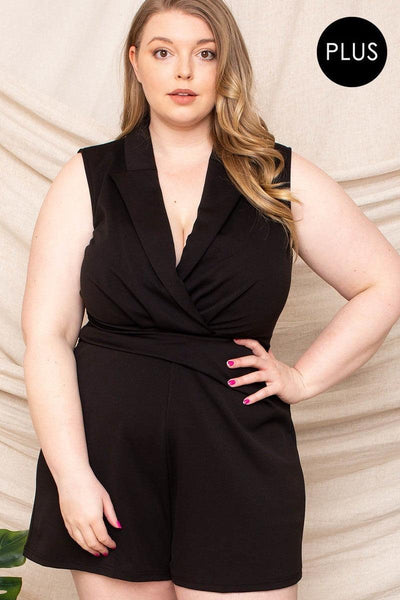 Collared Neck Plus Size Romper - AMIClubwear