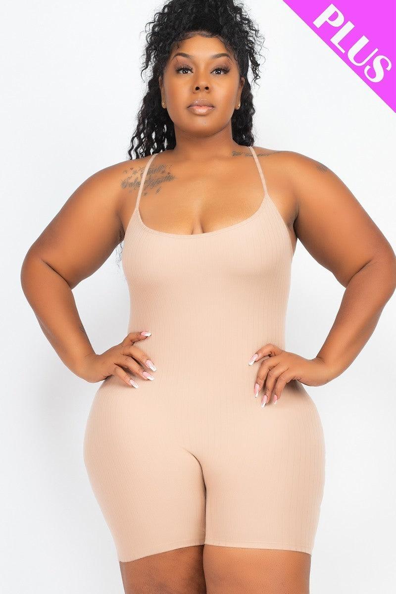 Plus Size Ribbed Bodycon Romper - AMIClubwear