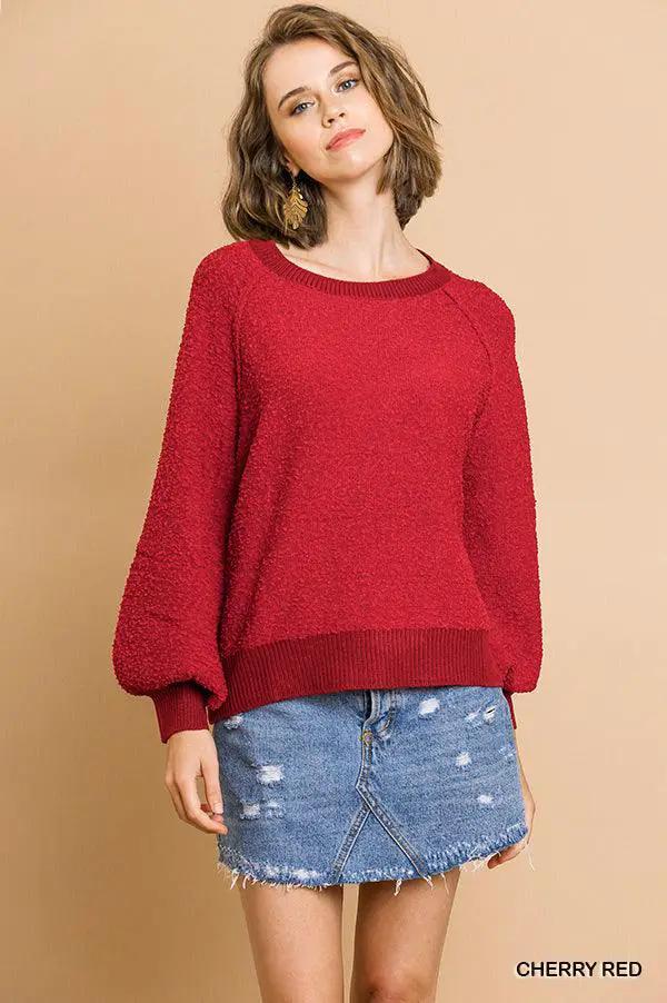 Puff Sleeve Boat Neck Sweater
