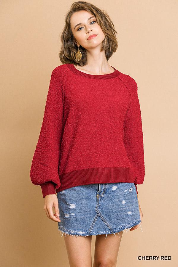 Puff Sleeve Boat Neck Sweater - AMIClubwear