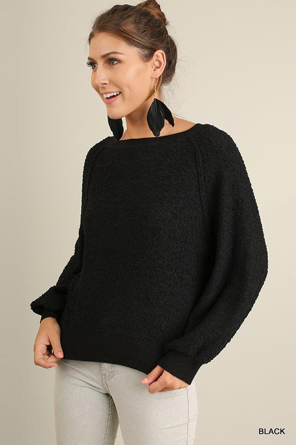 Puff Sleeve Boat Neck Sweater - AMIClubwear