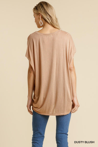 Short Sheer Dolman Sleeve Scoop Neck Top With Side Slit - AMIClubwear