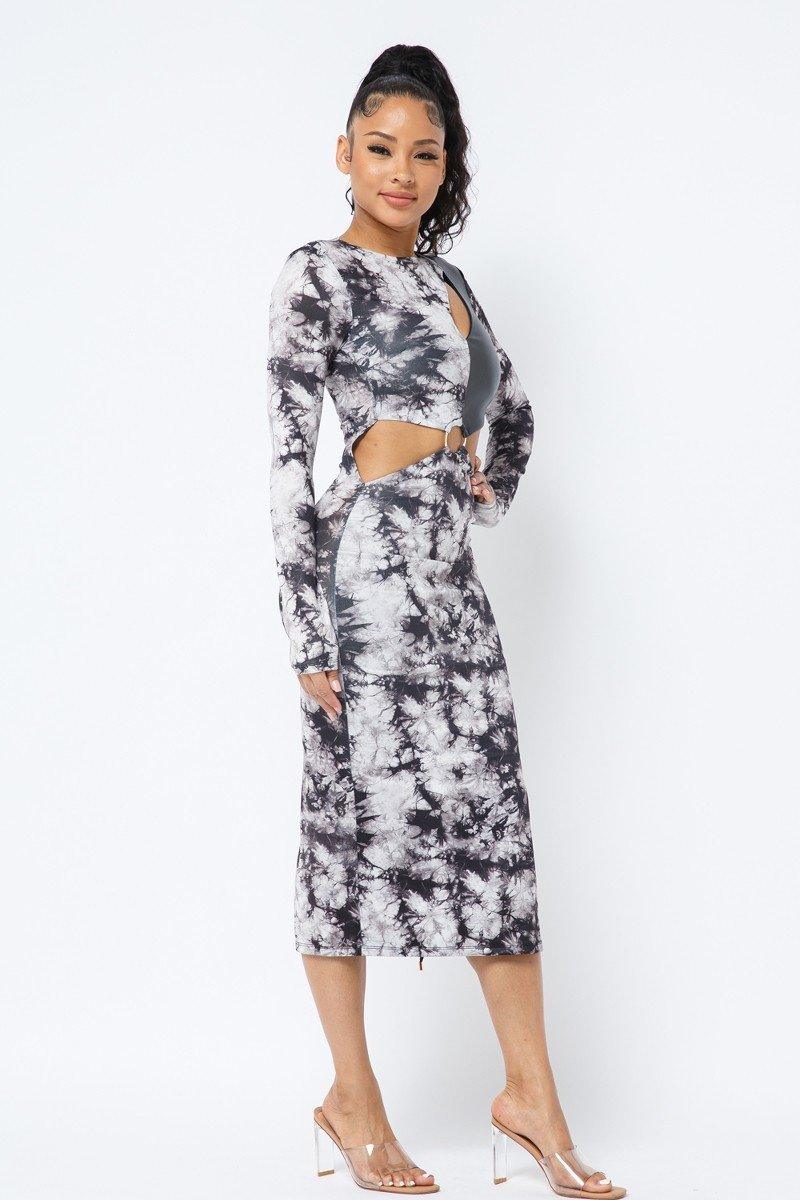 Tie Dye Long Sleeve Midi Dress - AMIClubwear