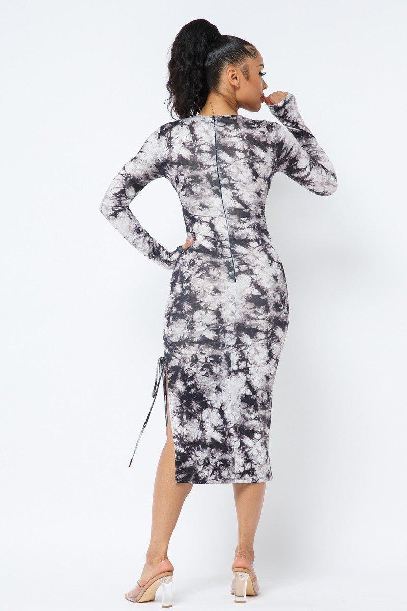 Tie Dye Long Sleeve Midi Dress - AMIClubwear