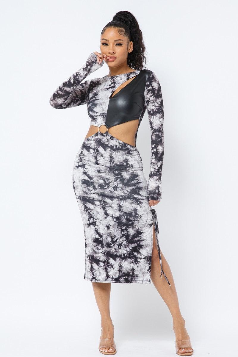 Tie Dye Long Sleeve Midi Dress - AMIClubwear