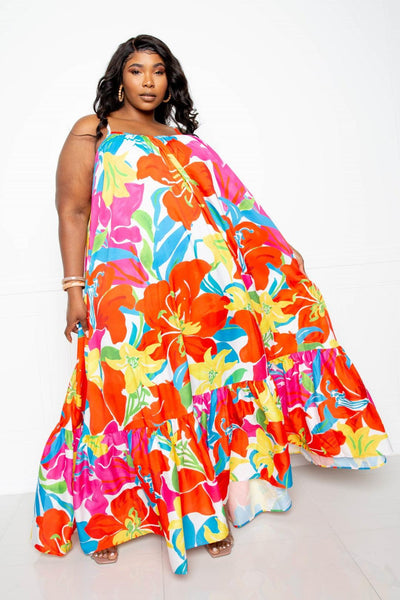 Printed Voluminous Maxi Dress - AMIClubwear