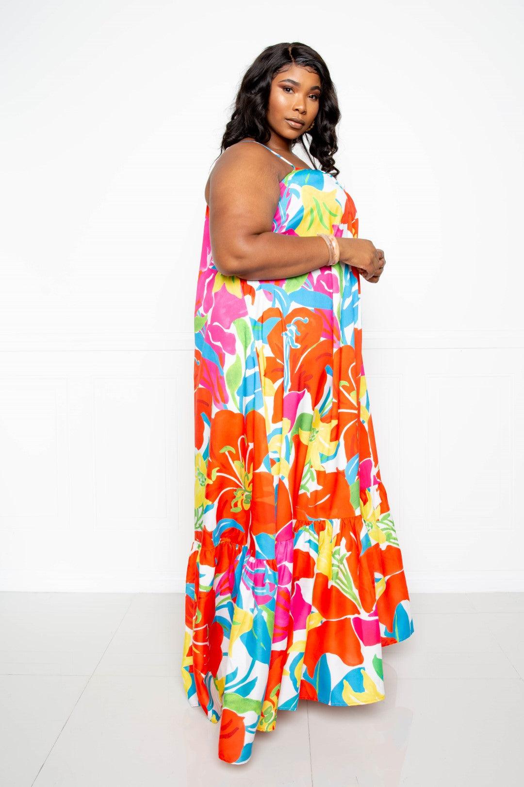 Printed Voluminous Maxi Dress - AMIClubwear