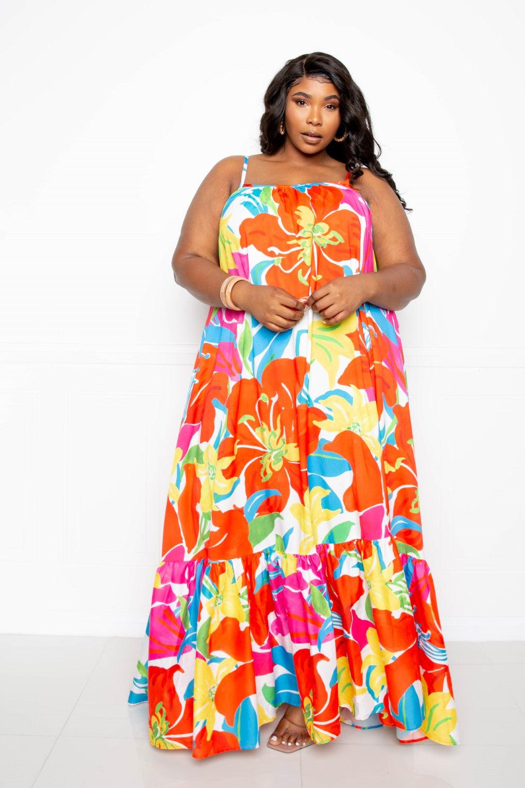 Printed Voluminous Maxi Dress - AMIClubwear