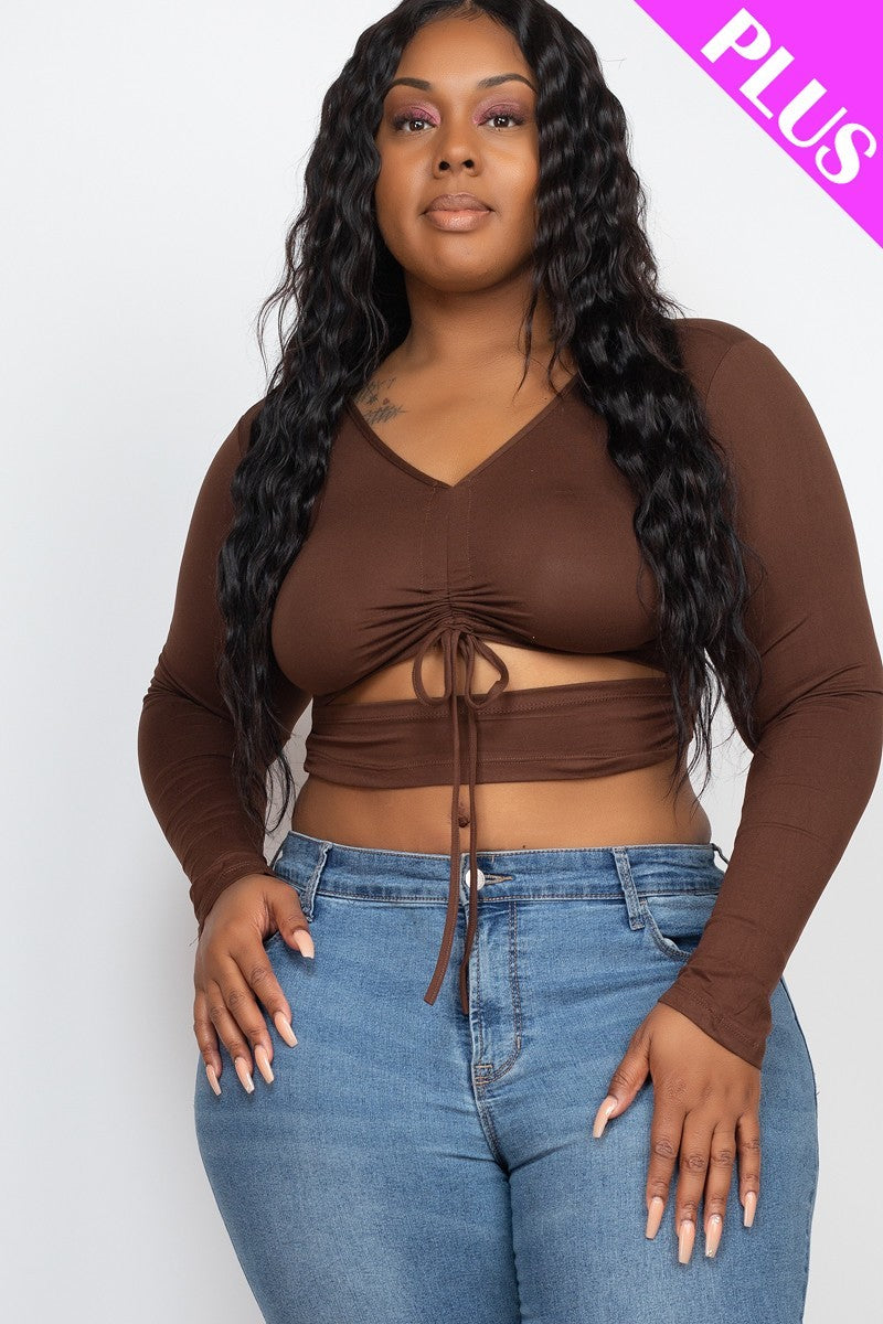 Plus Size Drawstring Ruched Cutout Crop Top