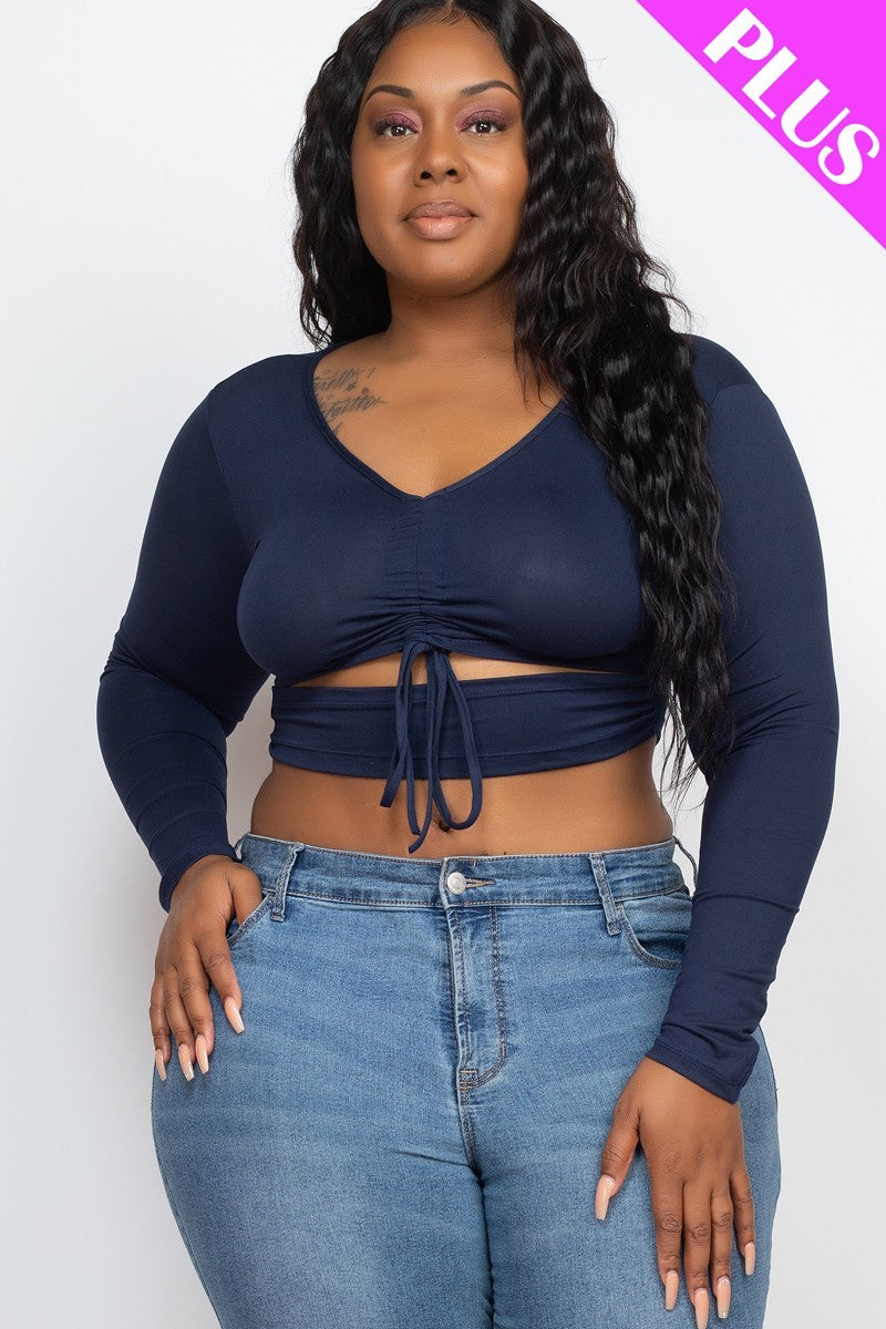 Plus Size Drawstring Ruched Cutout Crop Top