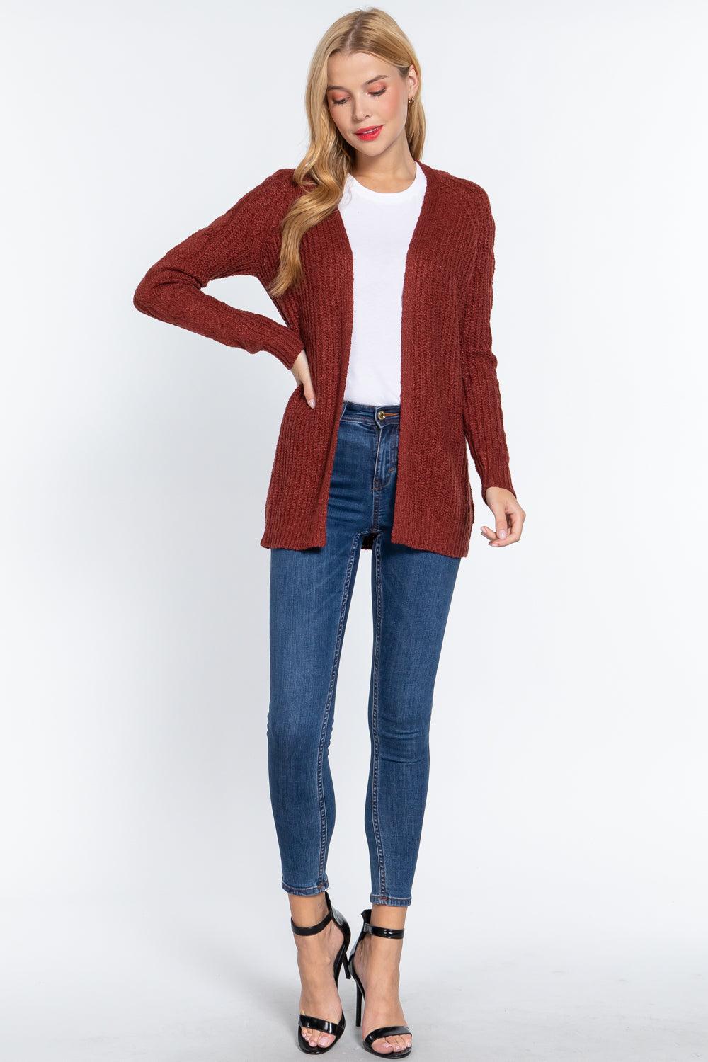 Long Slv Open Front Sweater Cardigan - AMIClubwear