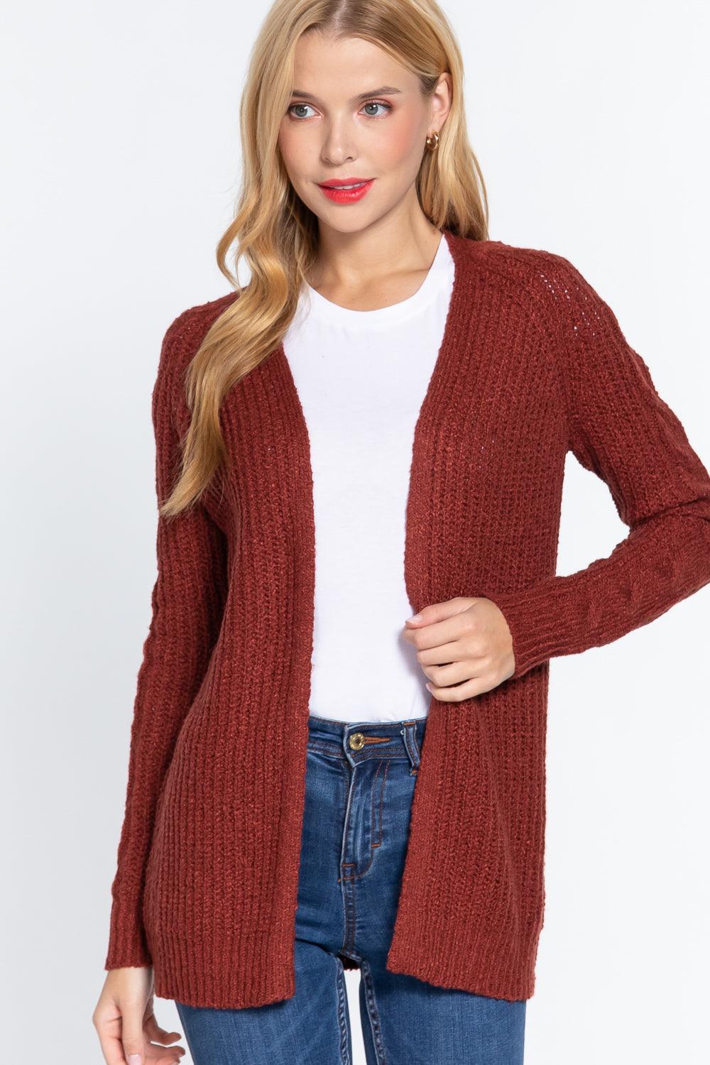 Long Slv Open Front Sweater Cardigan - AMIClubwear